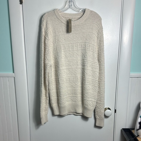 NWT J. Crew Men’s Cotton sweater in combination guernsey stitch Cream Large - Picture 1 of 10